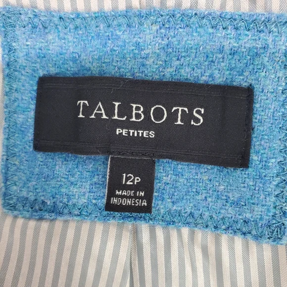 Talbots Shetland Herringbone Wool Blend 2 Button Blazer Sky Blue Old Money 12P